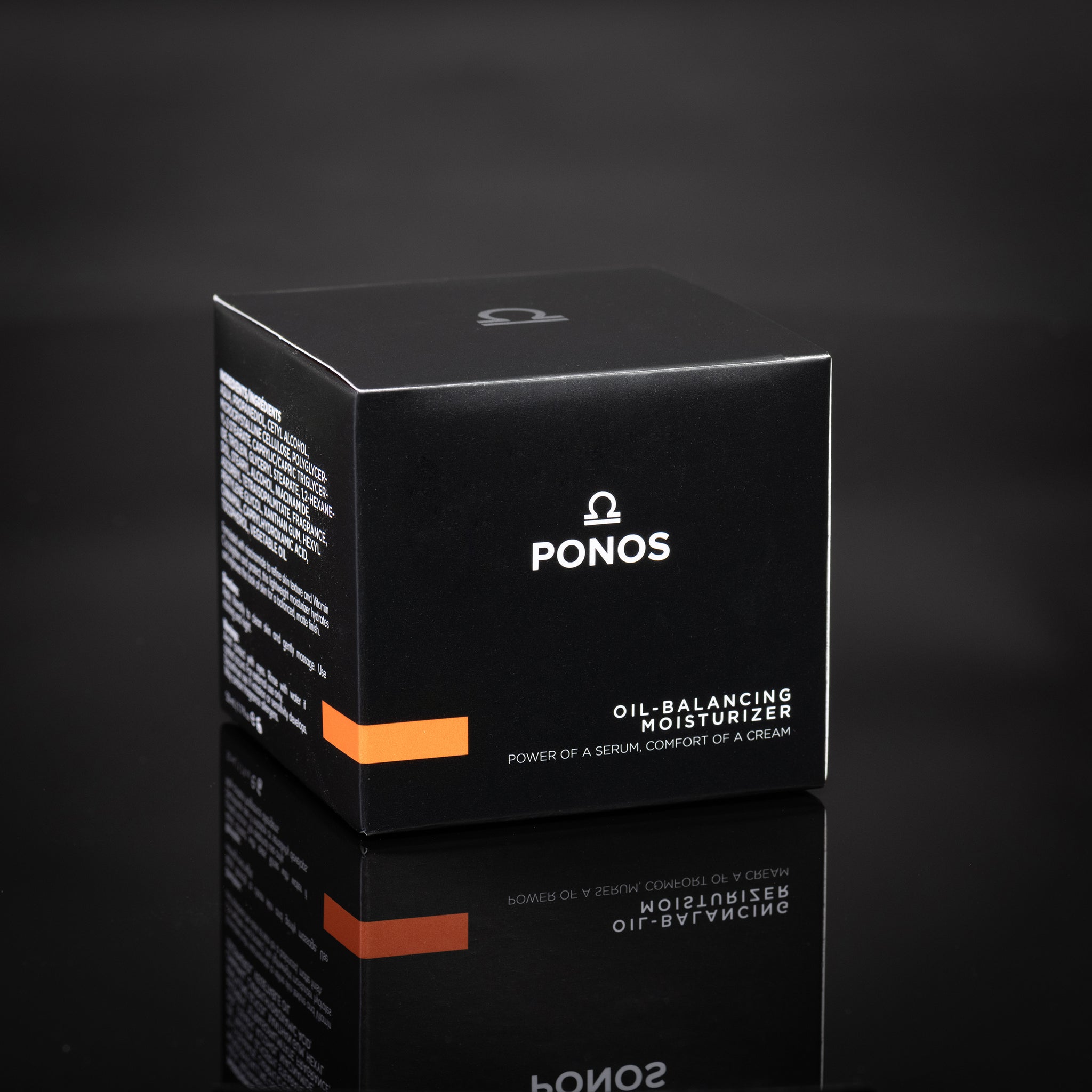 PONOS matte finish men's face cream - front view black box showing logo