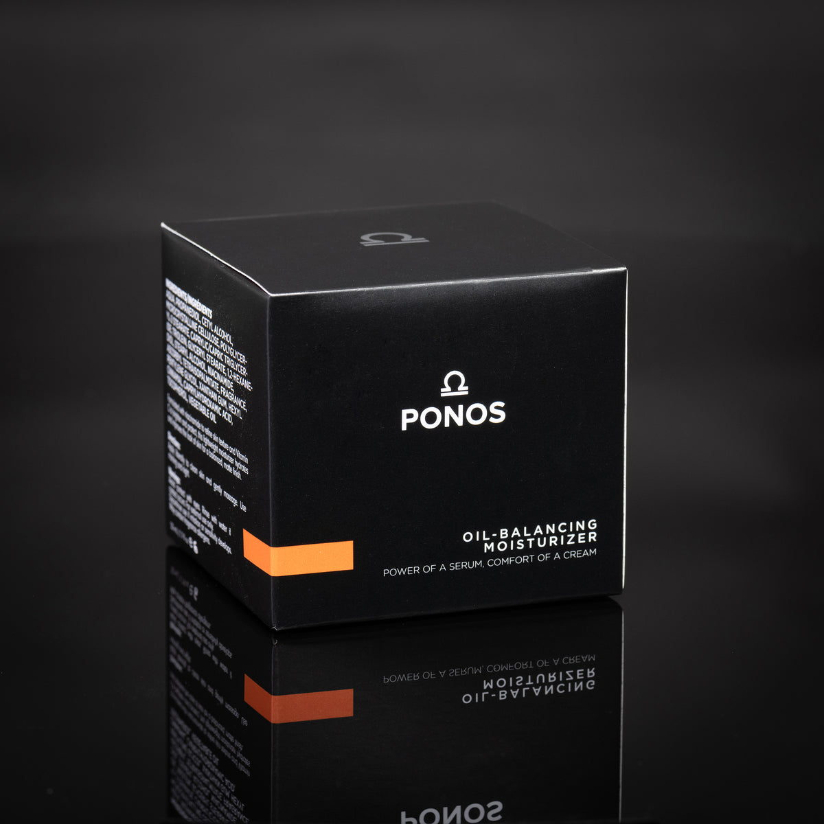 PONOS matte finish men's face cream - front view black box showing logo